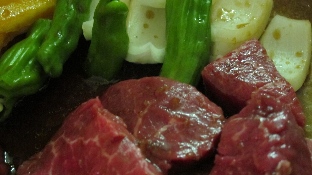 Marinated beef and vegetables for grilling