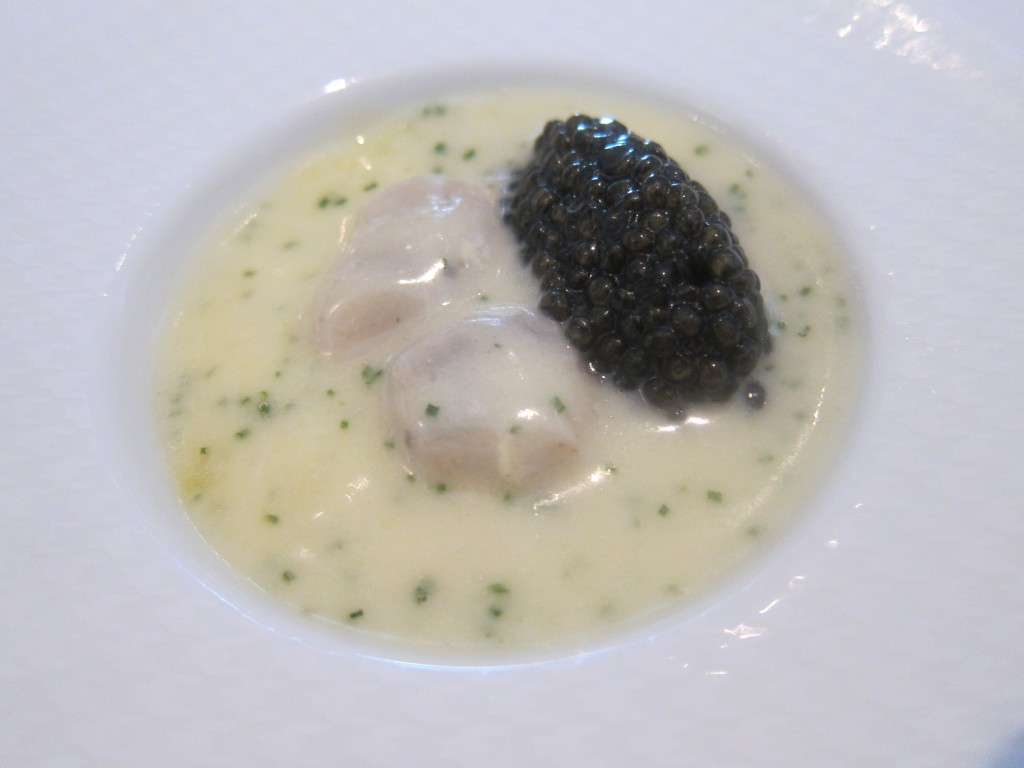 "Oysters and Pearls"  ("Sabayon" of Pearl Tapioca with Island Creek Oysters and White Sturgeon Cavier)