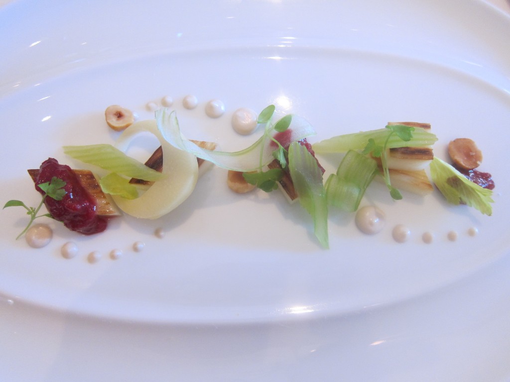 Salde of Roasted Hawaiian Hearts of Palm with Celery Branch, Piedmont Hazelnuts and Cranberry Relish