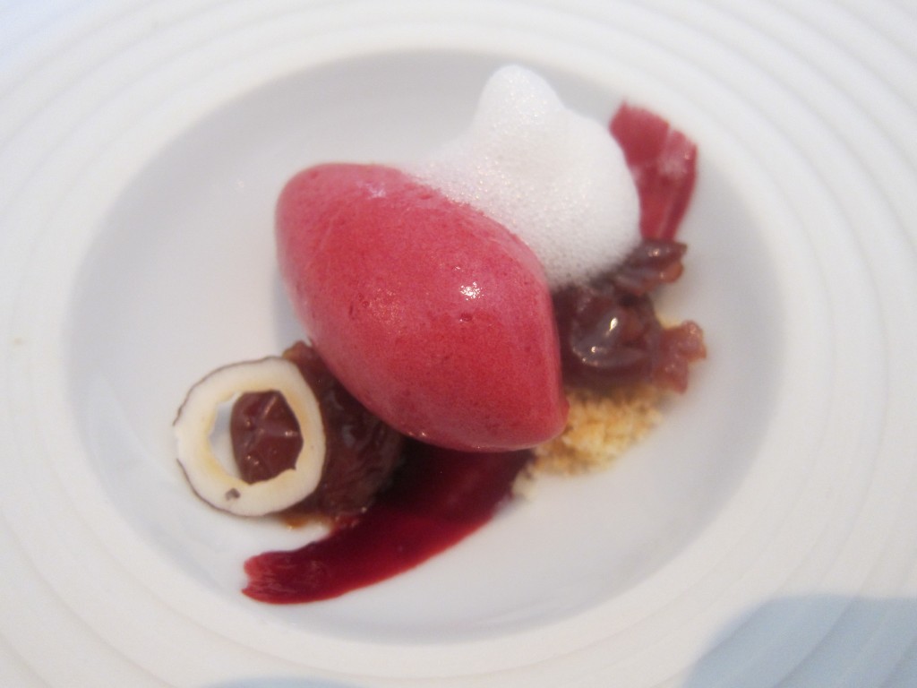 Sour Cherry Sorbet with Coconut "Petit Beurre" and Vanilla "Soda"