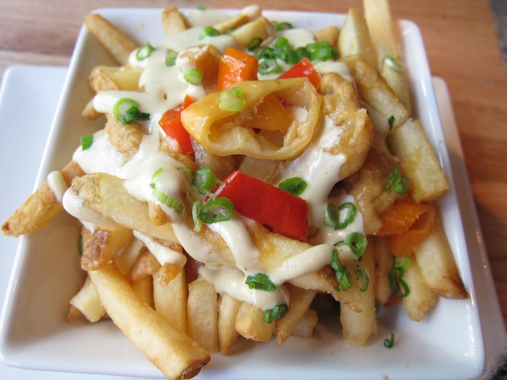 PIGG Style Fries with pickled peppers, ham puree & "brainaise" sauce