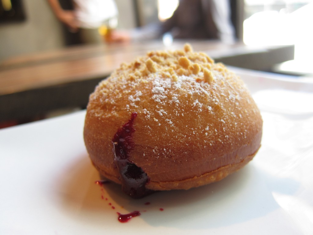 FG&J Donut with foie gras mousse, forest berry jam and peanuts