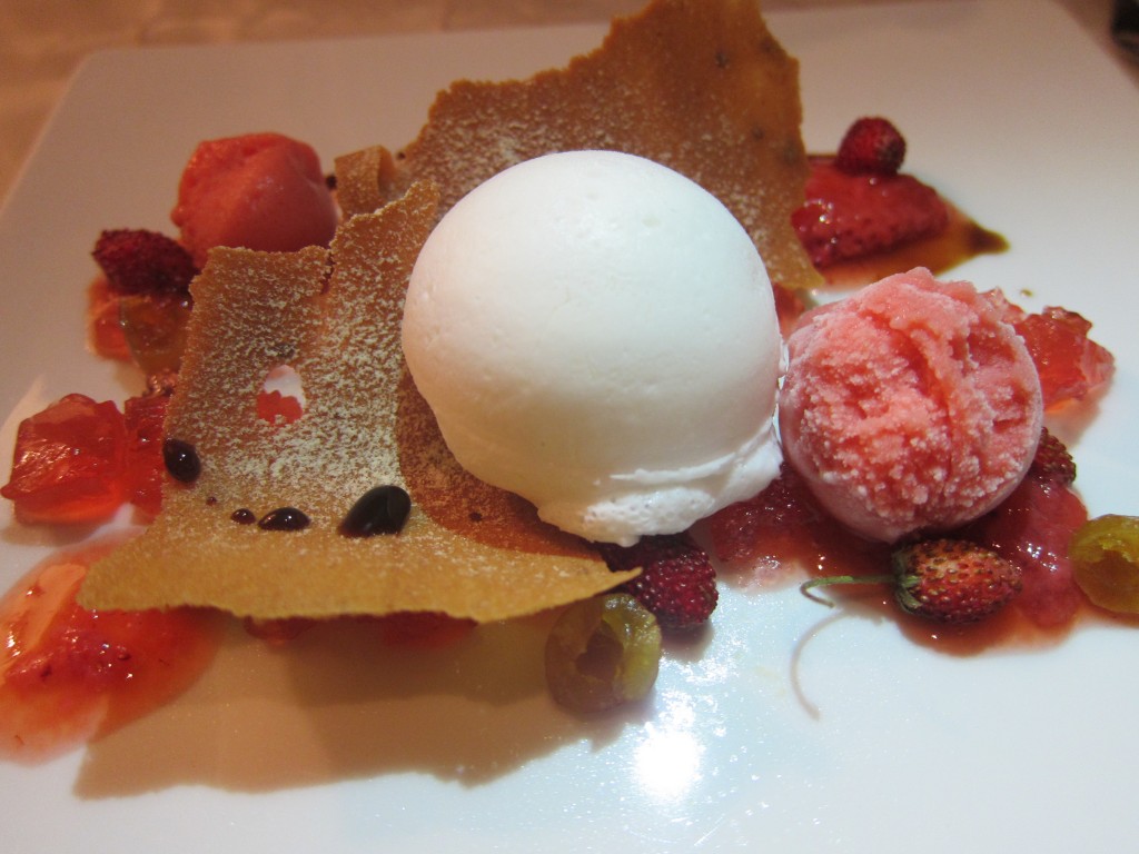 "Fraises des Bois / Ginkgo Nut" -- Fraises des Bois "Salad," Frozen Yogurt, Caramelized Ginkgo Nut