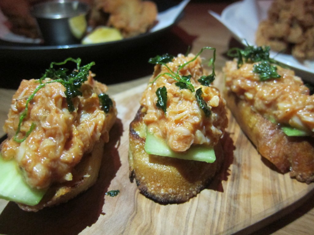 Chili Crab Toast with Spicy Cucumber and Coriander