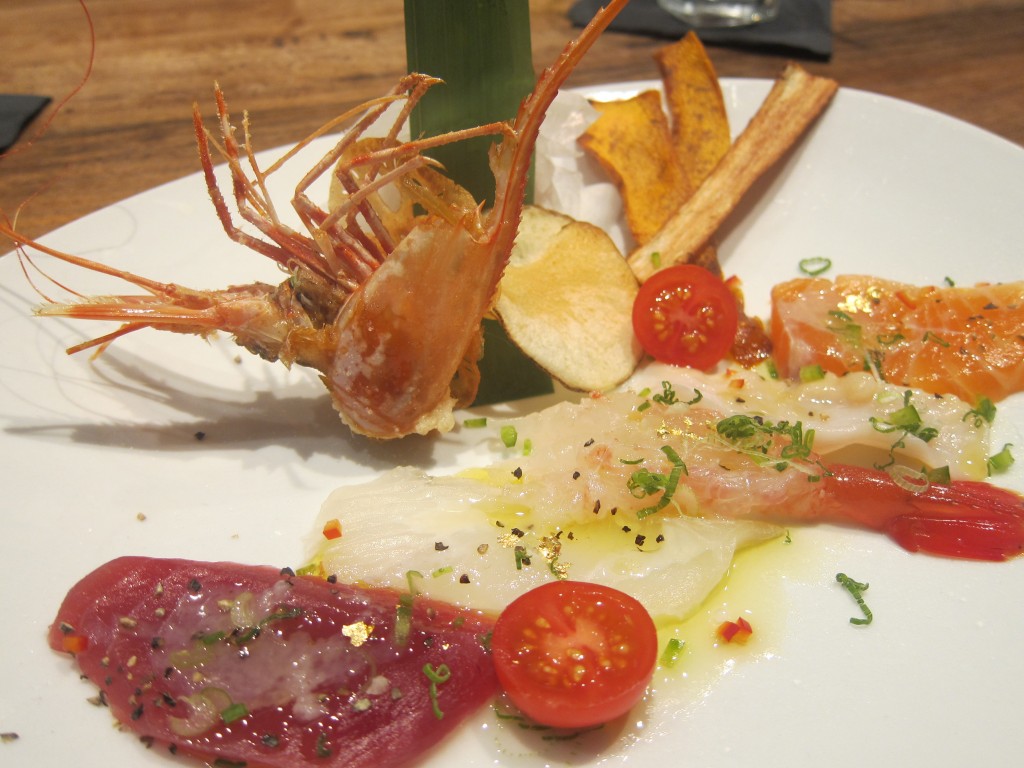 Sashimi Carpaccio Plate with Tuna, Halibut, Sweet Shrimp, Giant Clam and Salmon