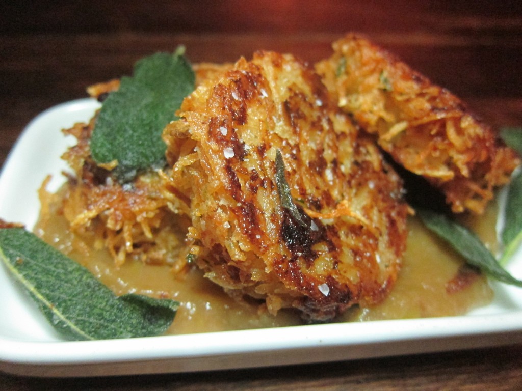 Latkes with Smoked Applesauce and Sage