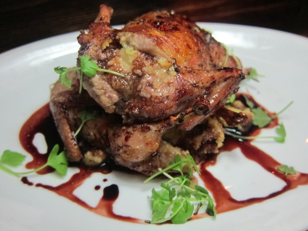 Cornbread Stuffed Quail with Red Wine Balsamic Reduction