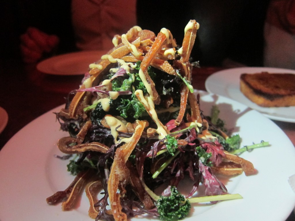 Crispy Pig's Ear Sald with Young Kale and Mustard