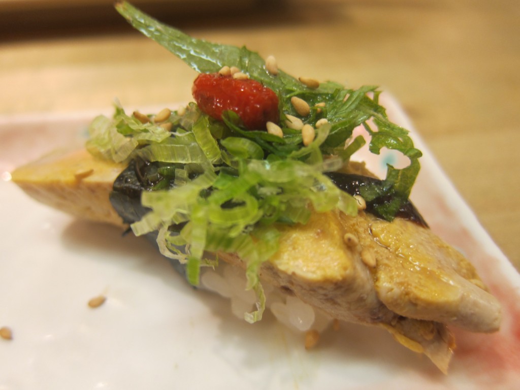 Akimo (Monk Fish Liver with Sweet Plum Sauce, Scallion, Sesame Seeds and Goji Berry)