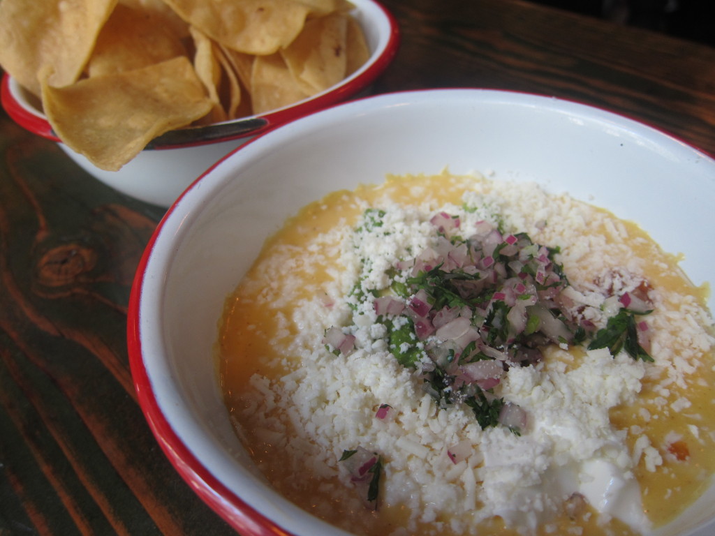 Tex-Mex Queso with Avocado, Sour Cream and Salsa