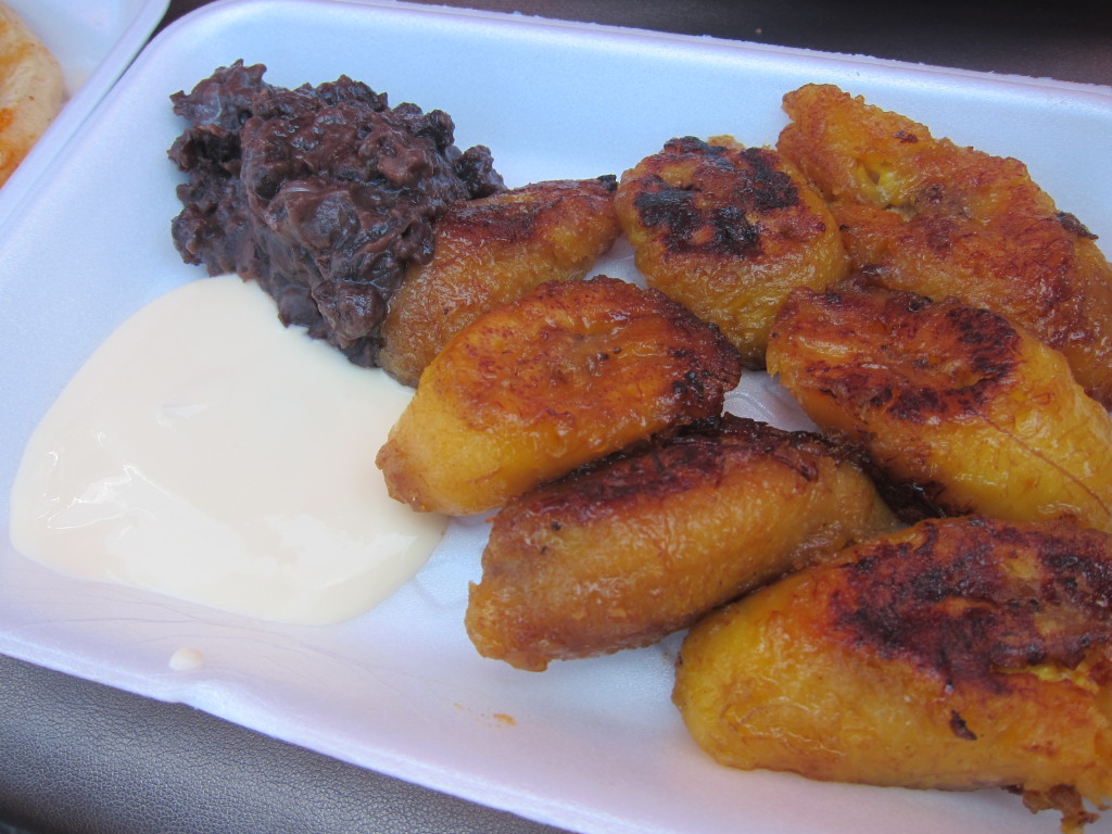 Fried Plantains with Black Beans and Crema