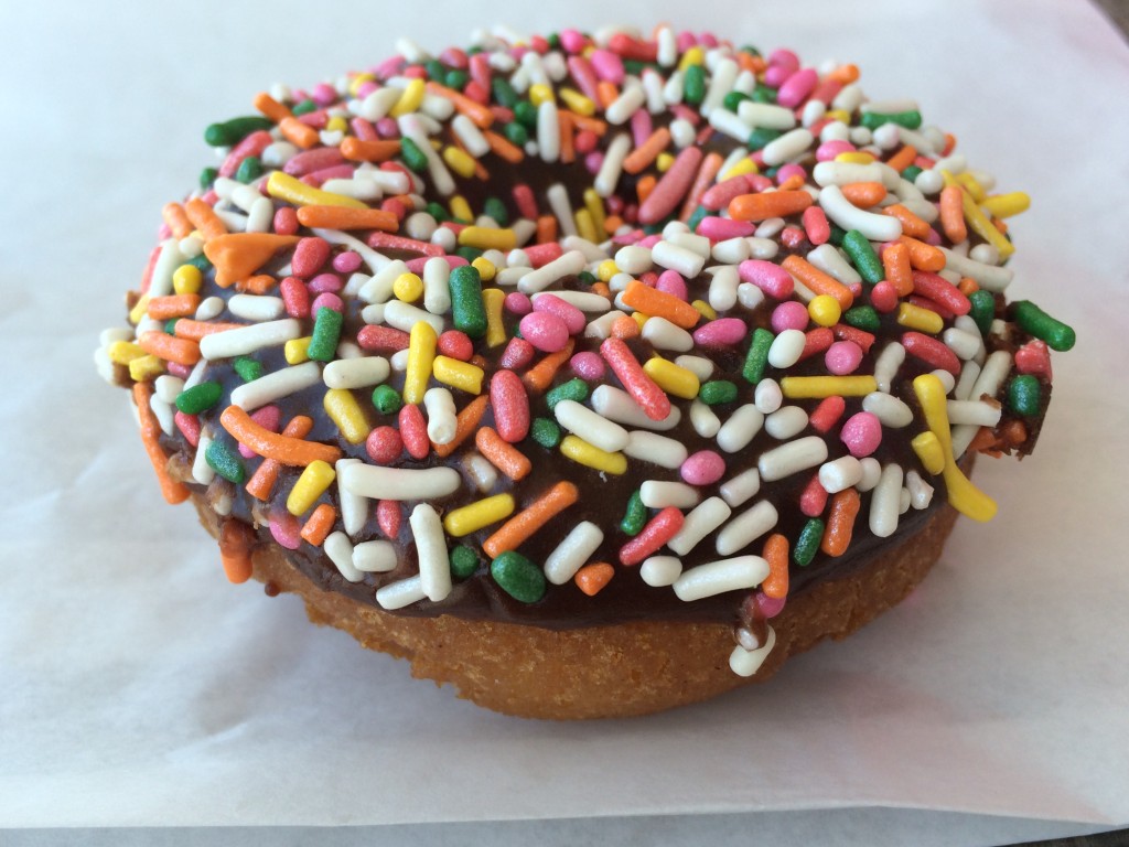 Chocolate Rainbow Sprinkles Donut from Randy's Donuts