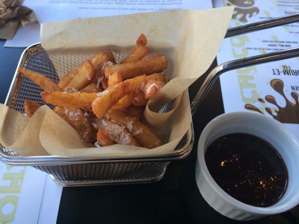 Crispy Duck Fat Fries dusted with Choco Seasoning, and served with Chocolate Ketchup
