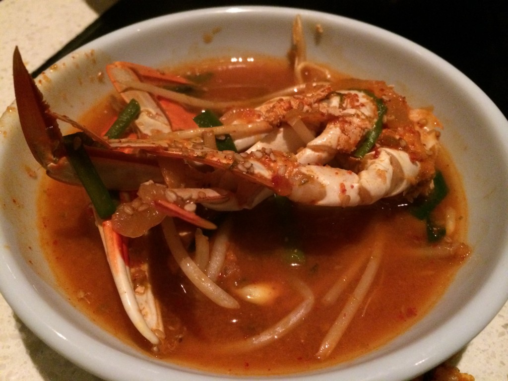 "Redondo Beach" Hot Pot with Spicy Crab, Bean Sprouts, Sesame, Onions, Nira and Tofu