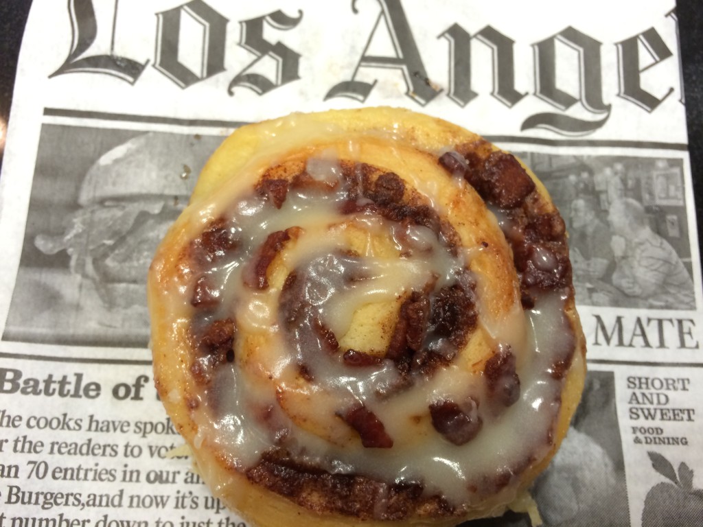 Maple Bacon Cinnamon Roll baked by LA Times Test Kitchen chef Noelle Carter