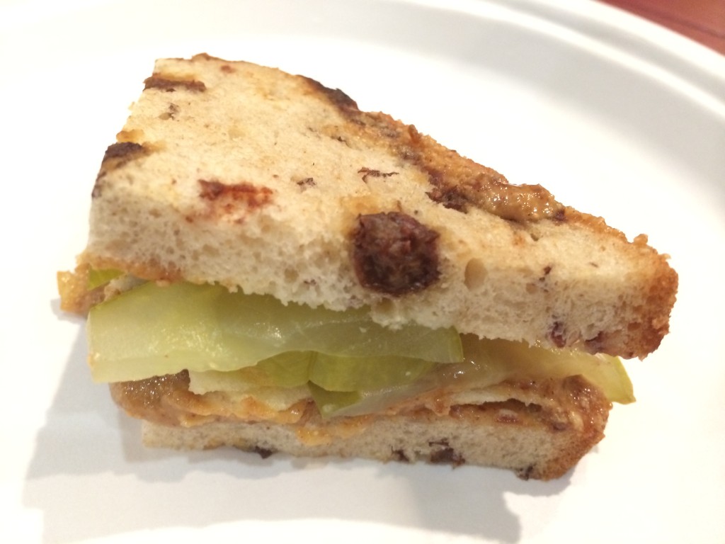 The P's Please (Peanut Butter, Pickles and Potato Chips) on Cinnamon Raisin Bread