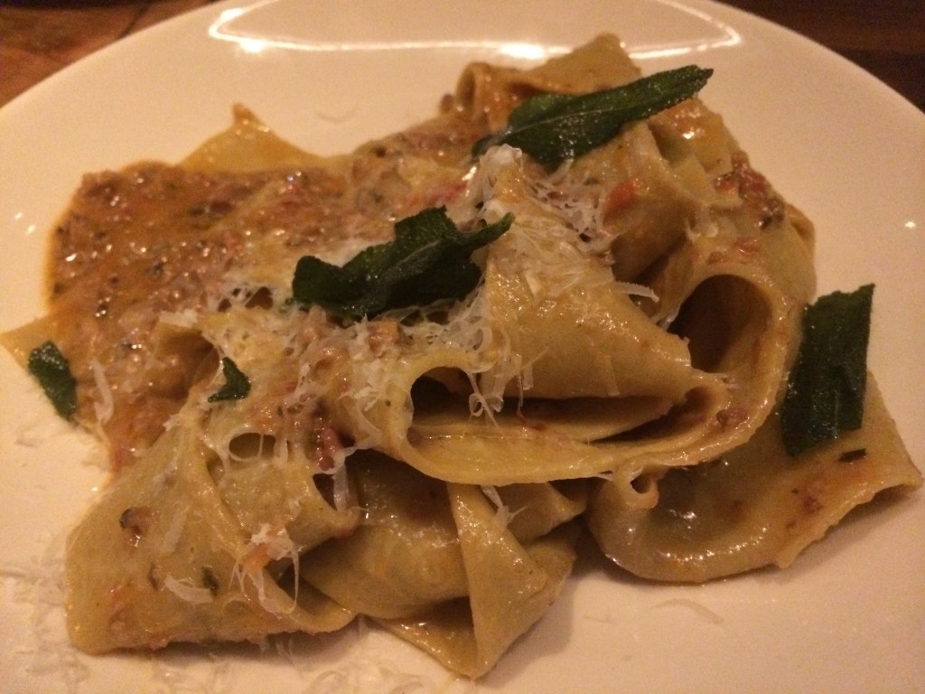 House Made Pappardelle with Pork Belly Bolognese and Fried Sage