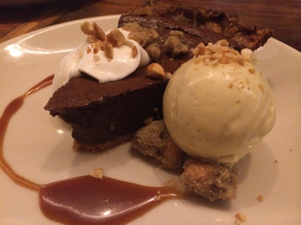 Chocolate Pie with Rye Crust, Peanut Crumble and Vanilla-Malted Ice Cream