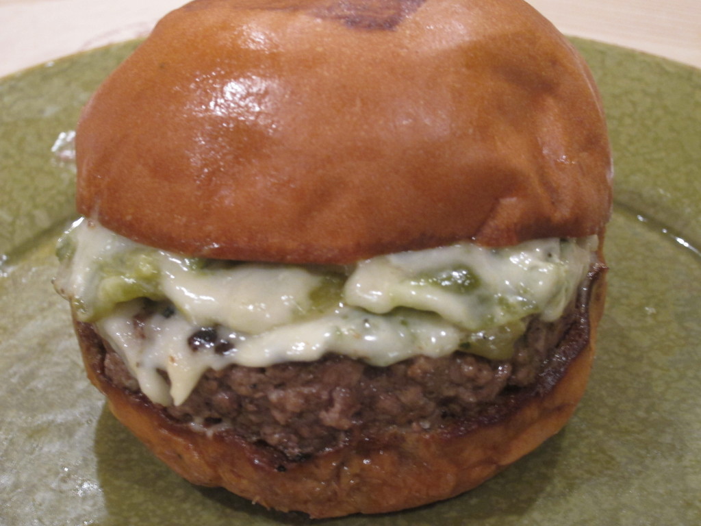 The Hatch Burger from Umami Burger with Roasted Hatch Chilies, House Cali Cheese and Roasted Garlic Aioli