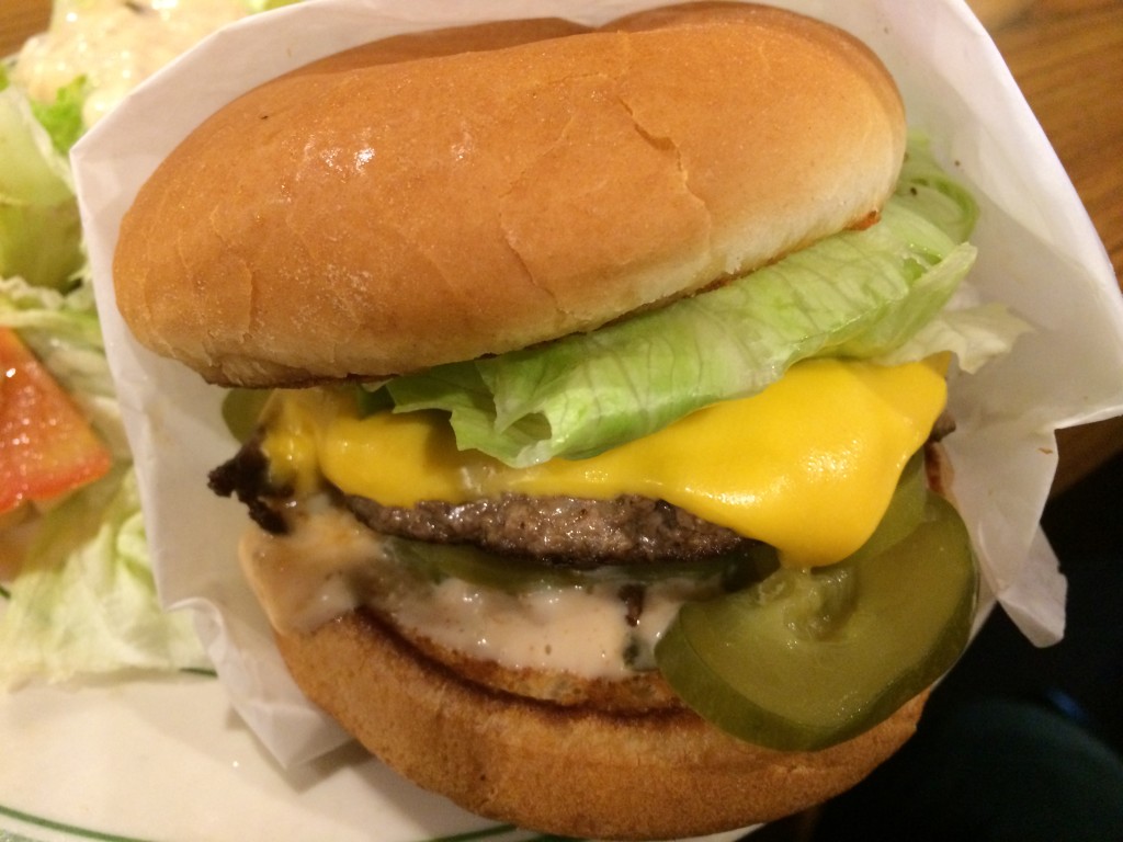 Cheese Burger from Pie 'n Burger with Homemade Thousand Island Dressing, Pickles and Lettuce