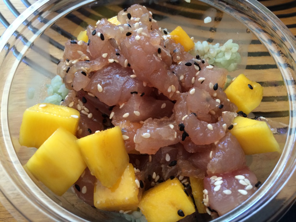 Mango Albacore Poké with Ponzu-lime Sauce, Macadamia Nuts and Ginger