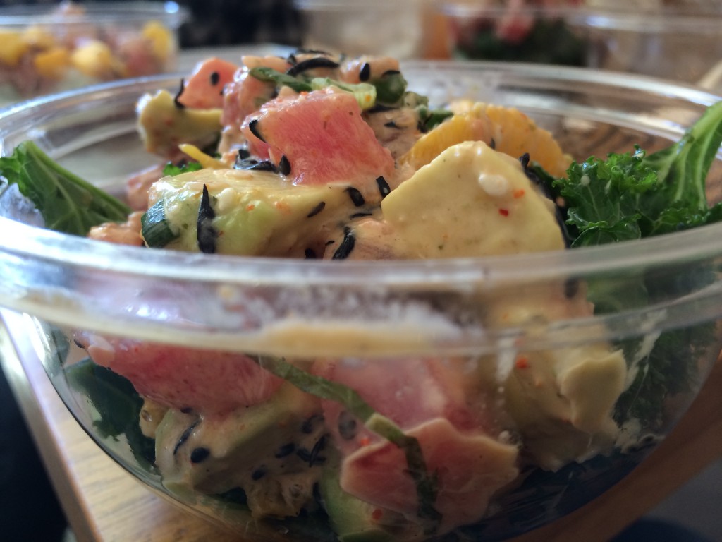 Spicy Tuna Poké with Creamy Togarashi Sauce, Hijiki, Avocado and Chile Marinated Oranges