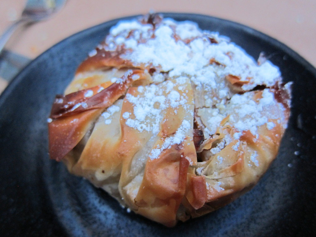 Pastilla of Duck Confit with Apricots, Pistachios and Spinach