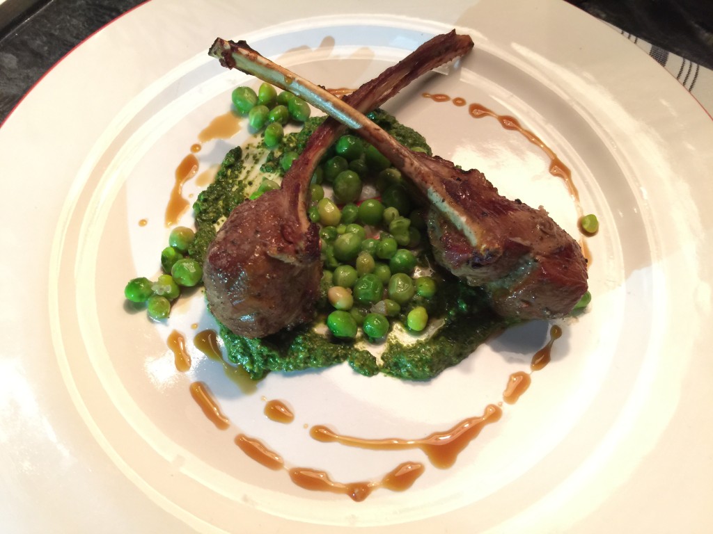 Mutton Chops with English Peas, Pomegranate and Mint Chutney
