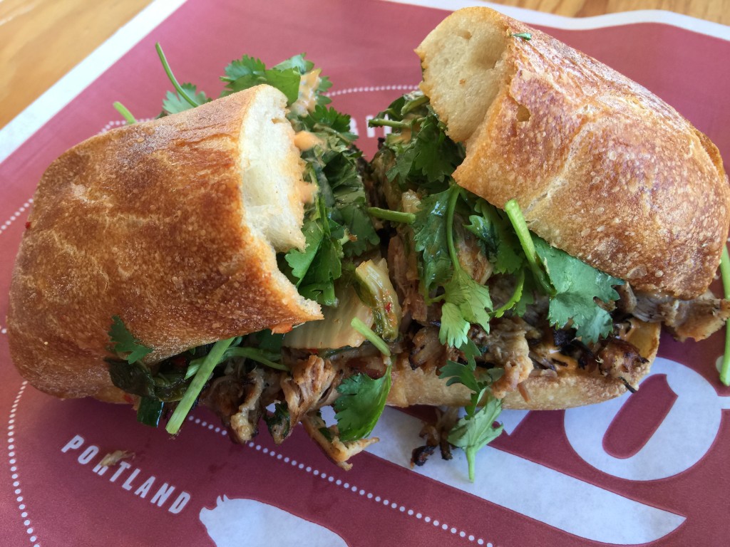 Korean Pork Shoulder Sandwich with House Kimchi, Chili Mayo, Cilantro and Lime from Lardo